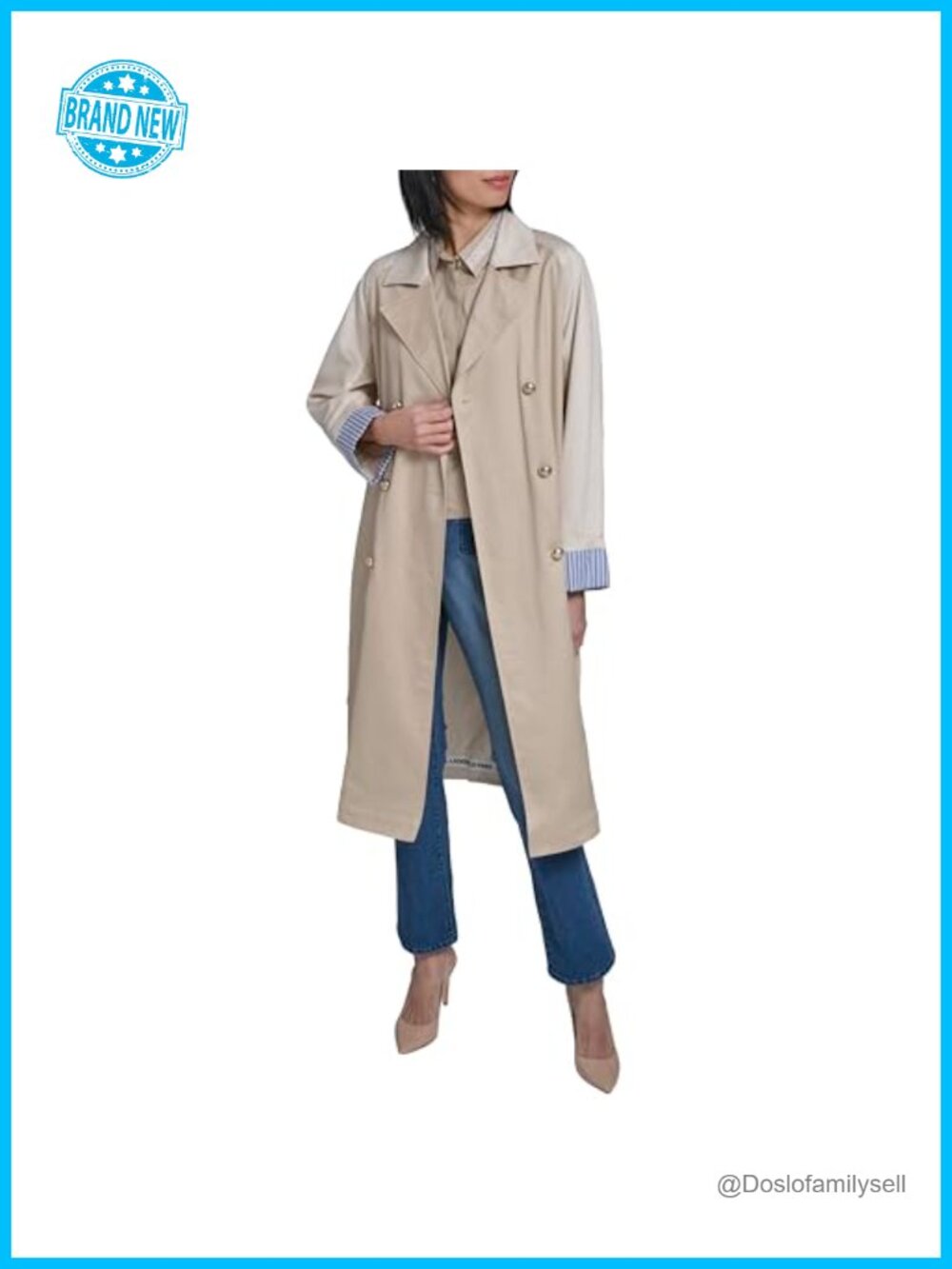 Long Sleeve Notch Collar Self Tie Belt Classic Trench Coat